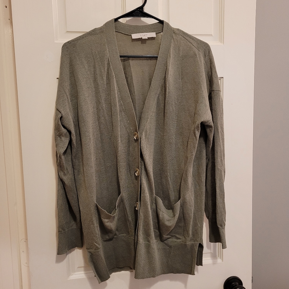 Loft Relaxed V-Neck Pocket Cardigan Oversized Slouchy Women's Size M